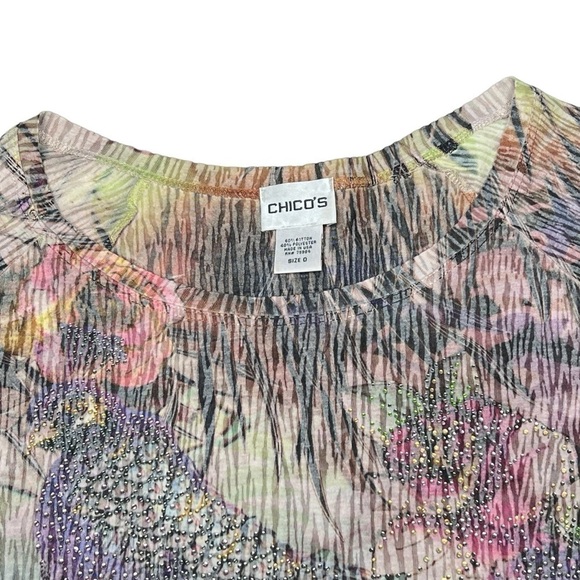 CHICO'S Multi-colored Floral Bird Sequins Embellished Top Size S - Picture 8 of 16